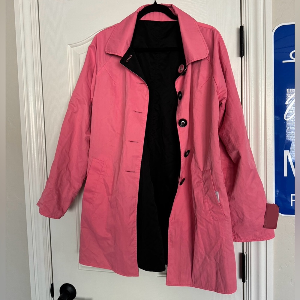 Vintage Ubu Pink & Black Reversible Long Nylon Coat Jacket